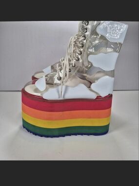 Current Mood Rainbow Cloud Happy Daze Combat Lace Up Boots Platform Women Size 6
